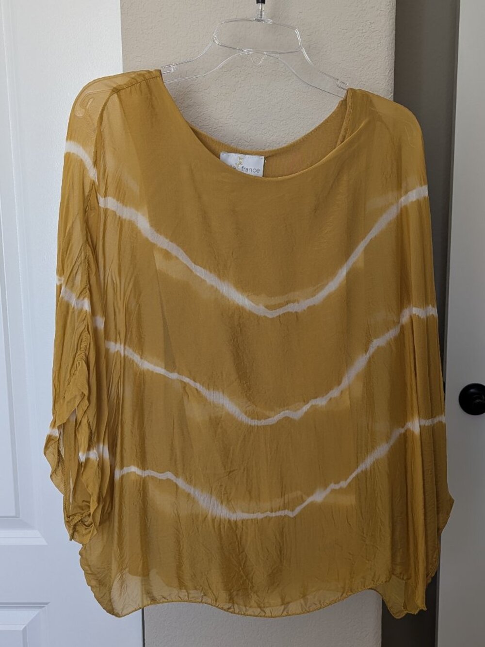 Belle France Mustard/Gold and White Tie-Dye Flowy Blouse - Size M